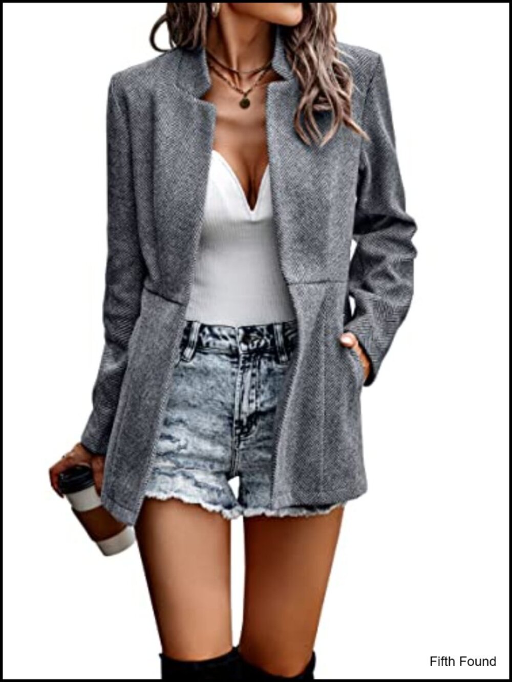 Women's Open Front Blazer Long Sleeve Stand Collar Trench Business Work Jacket